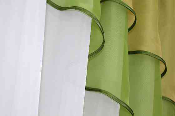 Кухонная занавеска VR-Textil № 114к ламбрекен и тюль оливковый с золотистым и белым 270х170 см (52-0611) Киев