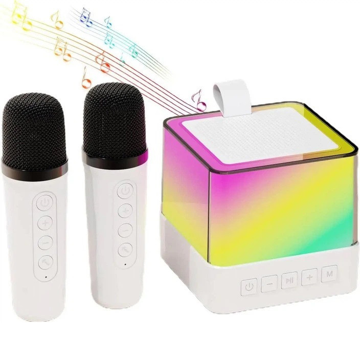 Портативна караоке система з двома мікрофонами Bluetooth акустична колонка для дому та вечірок White DH-29 Львів - фото 3