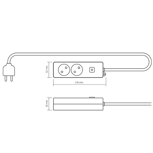 Сетевой удлинитель без заземления 2 розетки 3м с кнопкой белый Oncord Videx Житомир