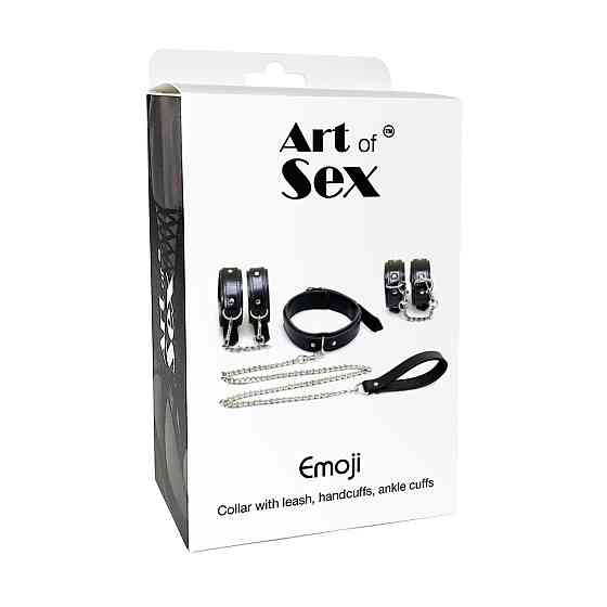 Набір BDSM Art of Sex - Emoji, наручники, поножі, нашийник з повідцем, екошкіра, чорний Sex Aura Київ