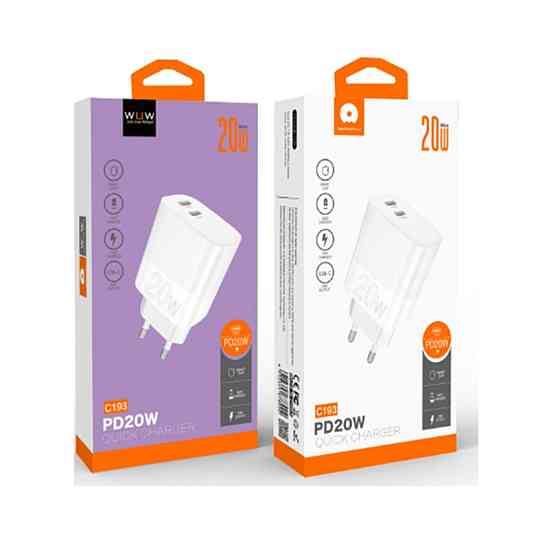 Мережевий зарядний пристрій WUW-C193 PD20W+PD20W Charger USB C + USB C white 6972573336616 Одеса