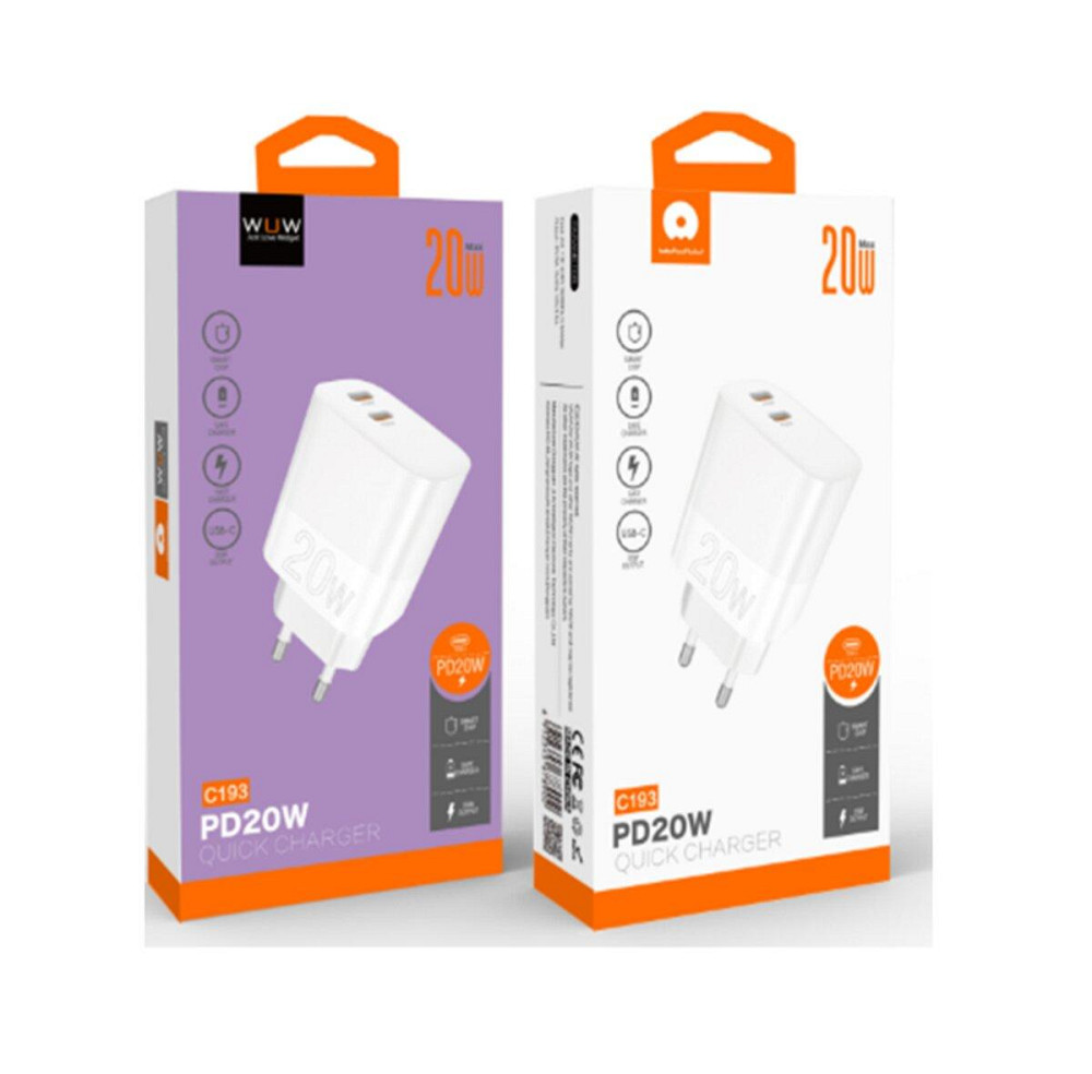Мережевий зарядний пристрій WUW-C193 PD20W+PD20W Charger USB C + USB C white 6972573336616 Одеса - фото 2