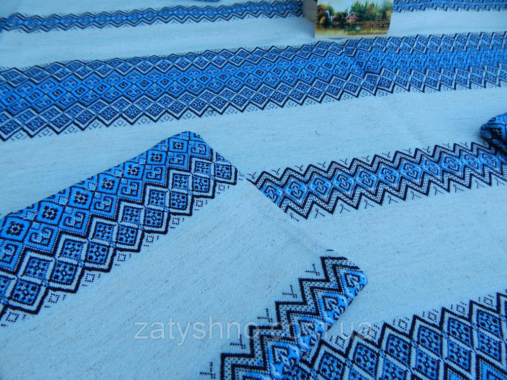 Блакитна скатертина з сетами на льону Київ - фото 1