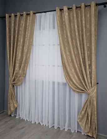 Комплект штор на люверсах VR-Textil Жакард Sultan YL № 1205ш Медово-золотистий 150х250 см 2 шт (37-0061) Київ