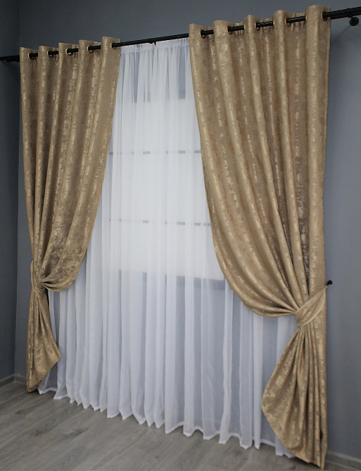 Комплект штор на люверсах VR-Textil Жакард Sultan YL № 1205ш Медово-золотистий 150х250 см 2 шт (37-0061) Київ - фото 3