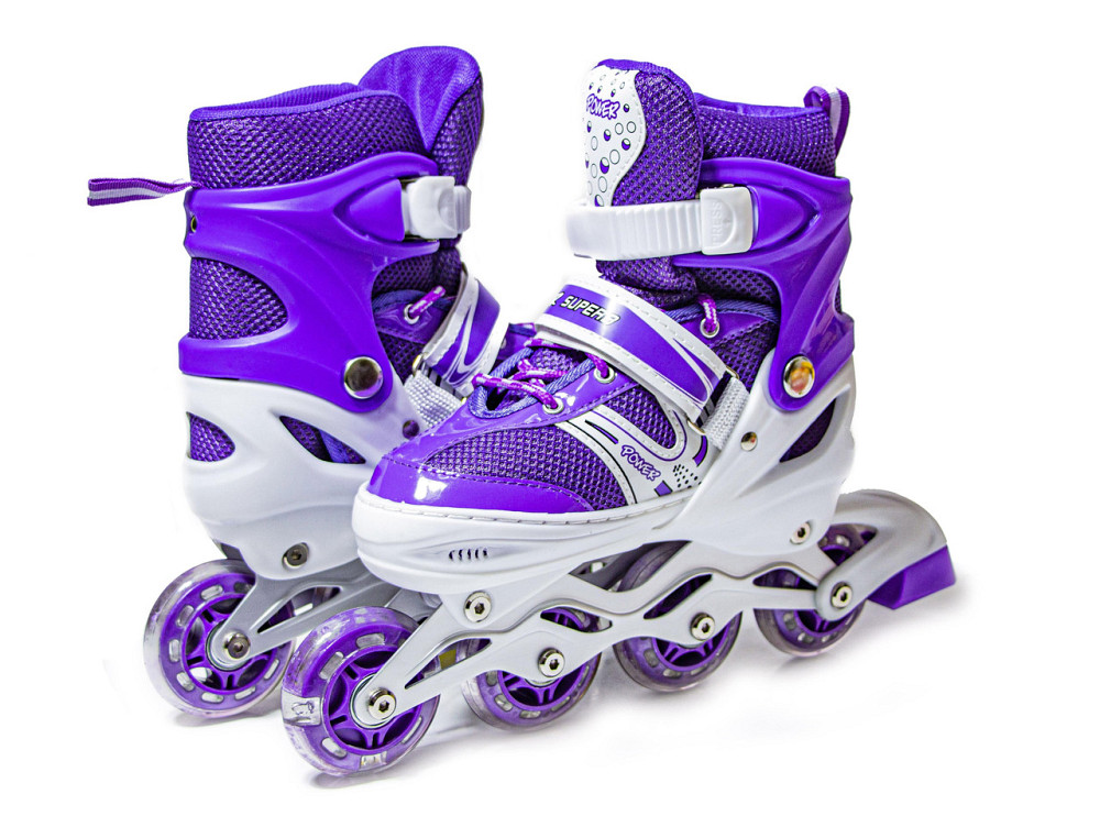 Ролики раздвижные детские Super Power. Бело-Фиолетовые. Размер 29-33 Одесса - изображение 1