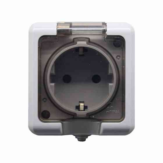 Розетка с заземлением и крышкой 16А, IP54 серый Днепр