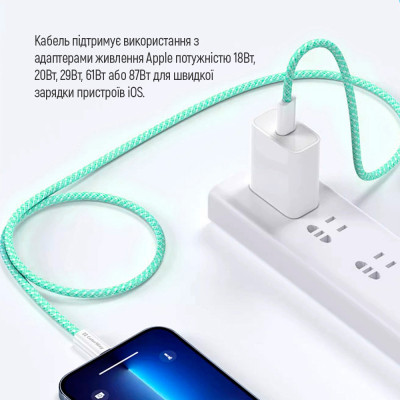 Дата кабель USB-C to Lightning 1.0m 27W green ColorWay (CW-CBPDCL061-G) Вінниця - фото 5