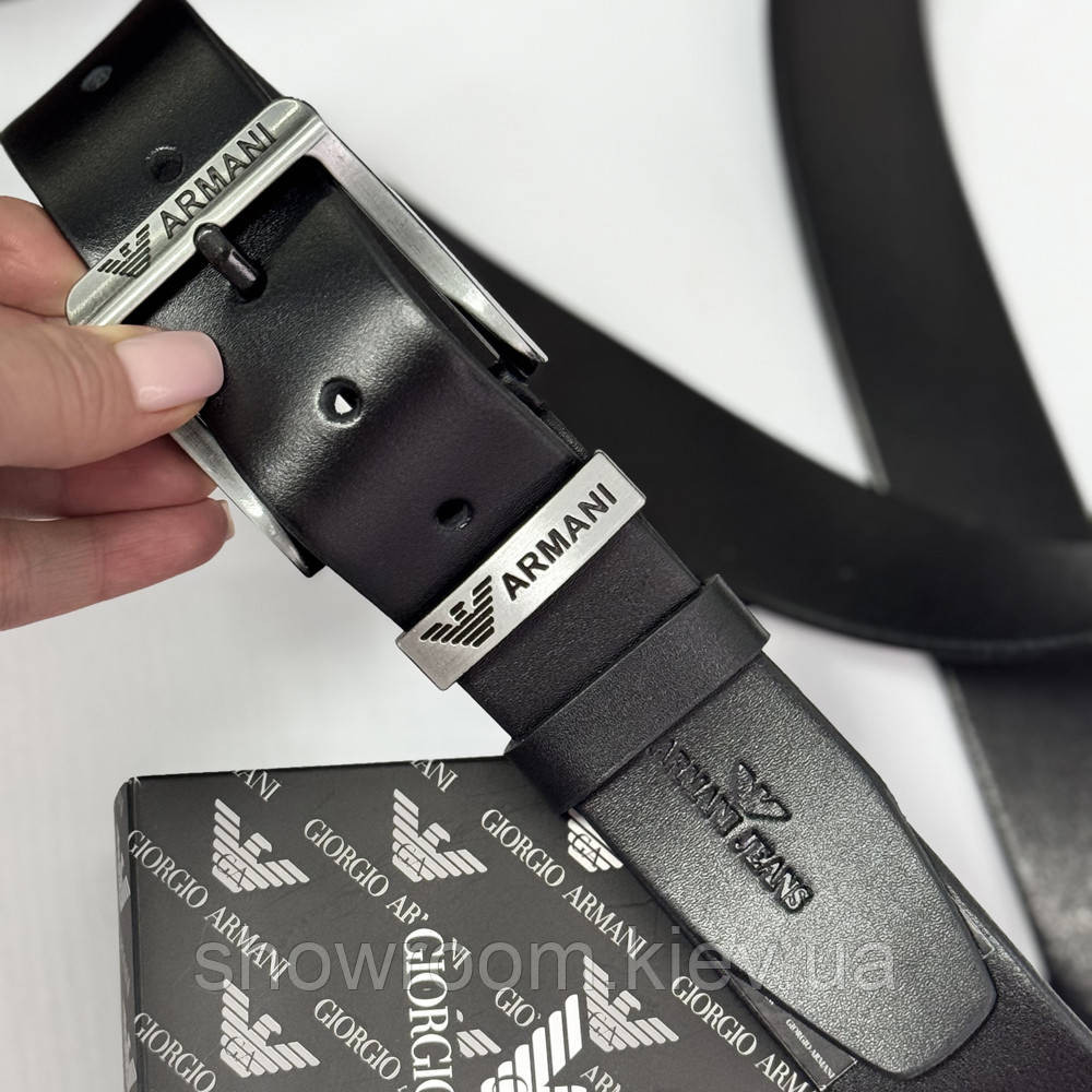 Мужской брендовый ремень из натуральной кожи (328) черный Киев - изображение 5