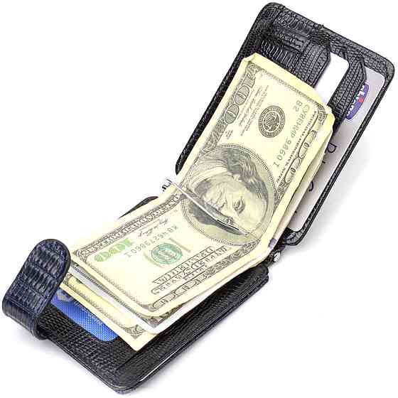 Фактурний чоловічий затискач для грошей із натуральної шкіри з тисненням CANPELLINI 21942 Синій Київ