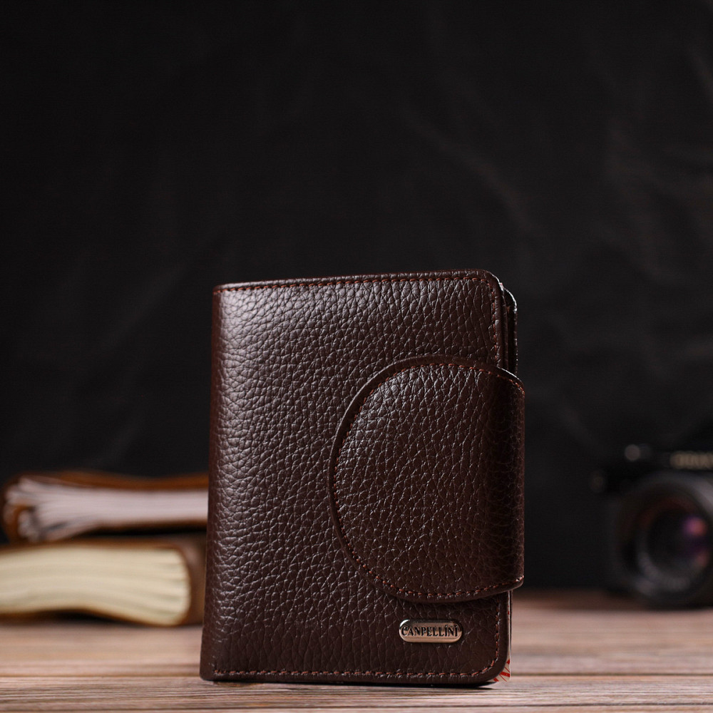 Практичне жіноче портмоне середнього розміру з натуральної шкіри CANPELLINI 21808 Коричневе Київ - фото 6