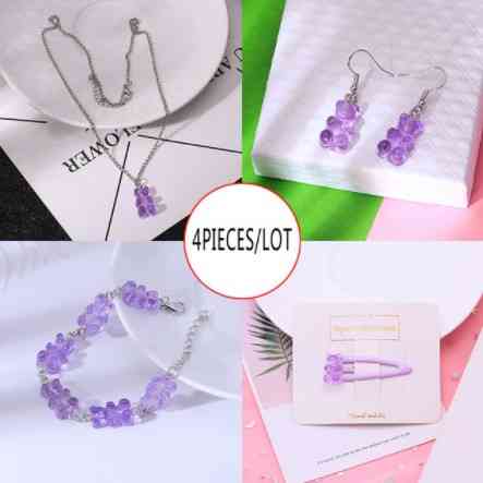 Украшения с мишками (набор), сиреневые - в набор входит браслет, кулон, серьги, заколка, материал смола Киев