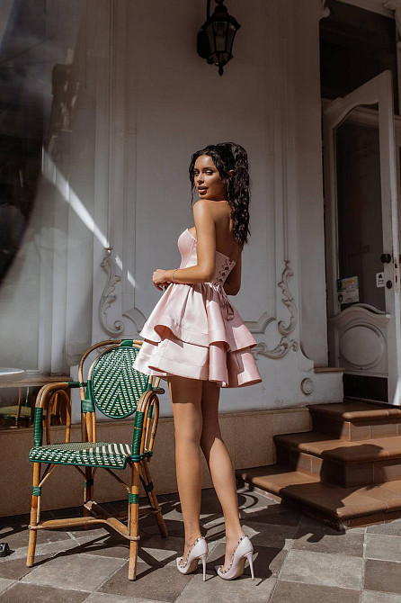 Жіноче святкове елегантне мініплаття з корсетним верхом, тканина: атлас Пудра, 42 Одеса - фото 2