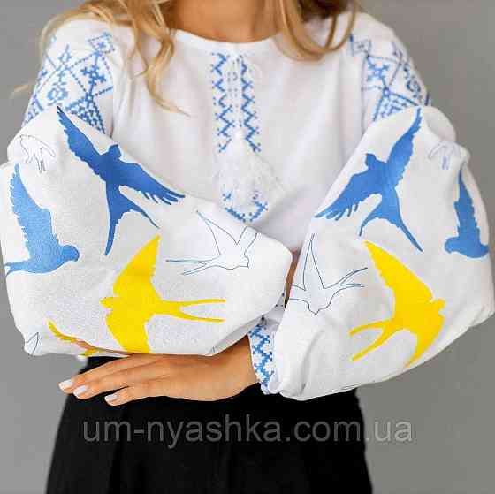 Дитяча вишита блузка з ластівками жовто-чорна Кривий Ріг