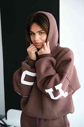 Женский стильный повседневный костюм Chicago с двойным капюшоном Мокко, 42/46 Одесса