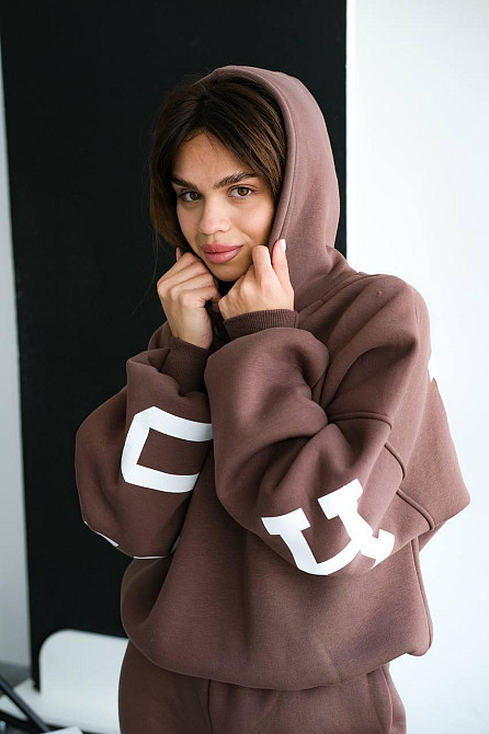 Женский стильный повседневный костюм Chicago с двойным капюшоном Мокко, 42/46 Одесса - изображение 4