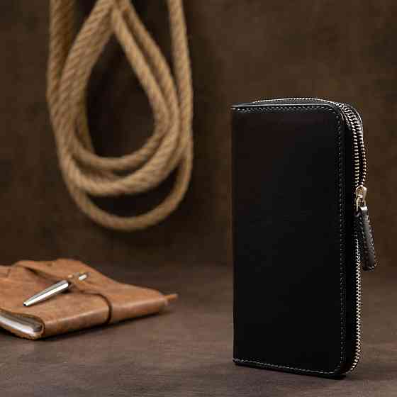 Кожаный женский кошелек на молнии GRANDE PELLE 11562 Черный Киев