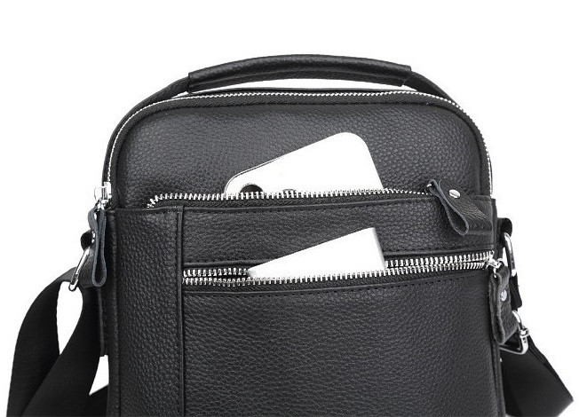 Кожаная мужская сумка-барсетка через плечо с ручкой черная Tiding Bag 78465 Каменское - изображение 7