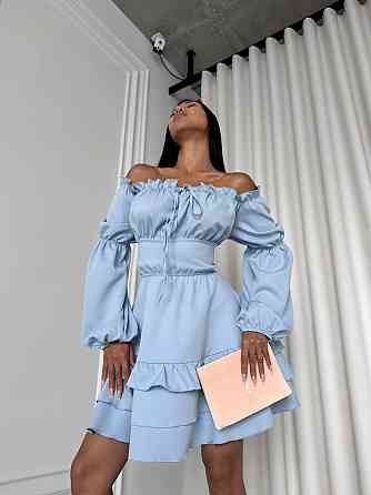 Женское стильное мини платье с воланами креп костюмка Голубой, 42/44 Одесса