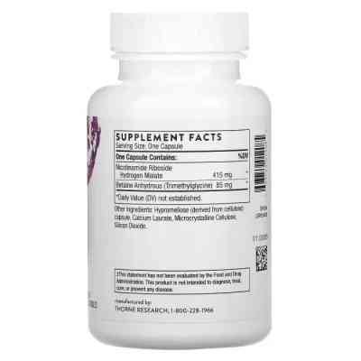 Вітамін Thorne Research Нікотинамід Рибозид, 415 мг, Nicotinamide Riboside, NiaCel 400, 60 капсул (THR-01208) Вінниця