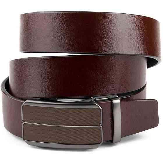 Ремінь чоловічий з коричневою вставкою і затемненим металом Vintage 20280 Коричневий Київ