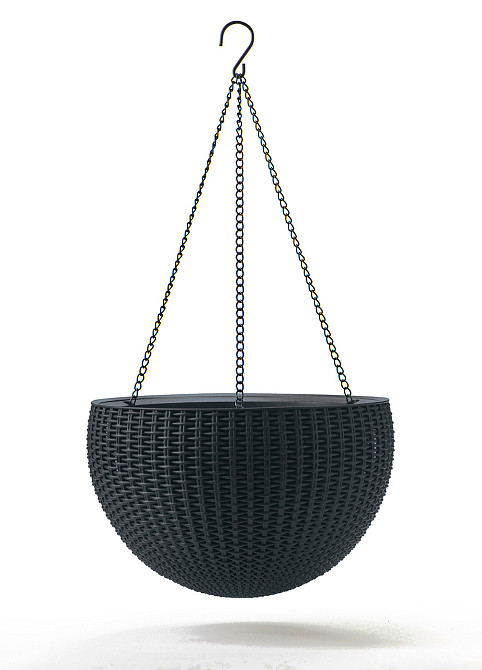 Горшок для растений Keter Rattan hanging sphere с цепками подвесной, антрацит, 8,6 л Киев - изображение 1