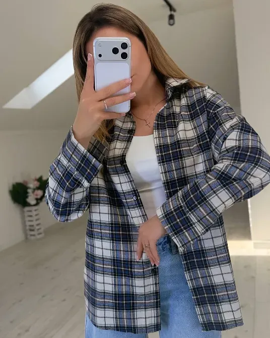 Женская фланелевая рубашка в клетке с свободной посадкой 42-60 Одесса - изображение 6