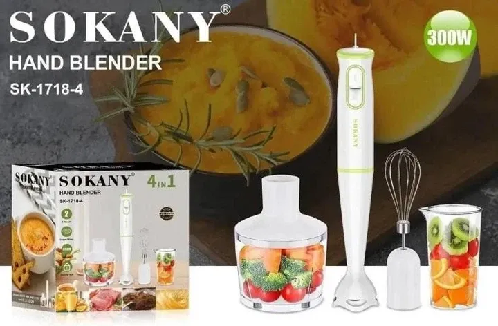 Ручной блендер Sokany SK-1718-4 погружной 4 в 1 мощностью 300 Вт для измельчения и взбивания Одесса - изображение 1