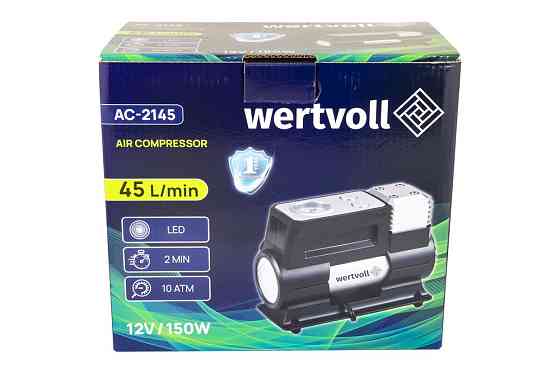 Автомобильный компрессор WERTVOLL 12 V 150 PSI 12 A 150 Вт 45 л/мин сумка AC-2145 Ровно