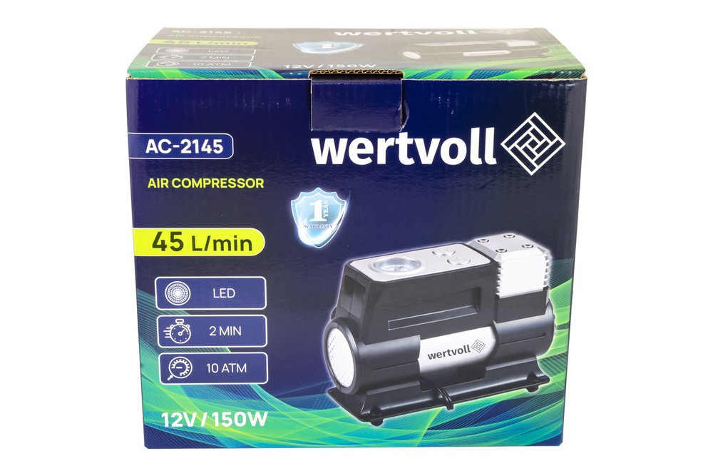 Автомобильный компрессор WERTVOLL 12 V 150 PSI 12 A 150 Вт 45 л/мин сумка AC-2145 Ровно - изображение 6