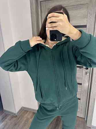 Женский утепленный костюм двойка: кофта и штаны трехнитка на флисе + мех Зелёный, 46/48 Одесса