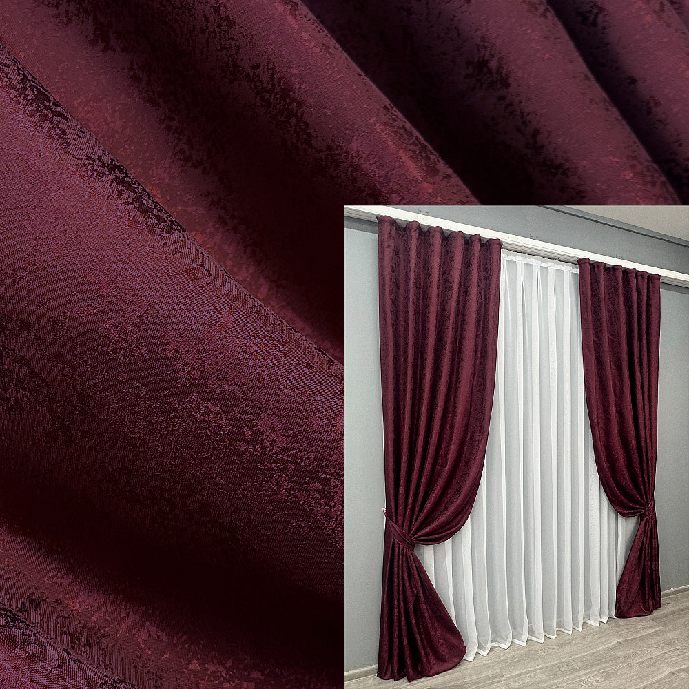 Комплект готовых штор VR-Textil Жаккард Мрамор Al1 № 1302ш Бордовый 125х270 см 2 шт (39-181) Киев - изображение 1
