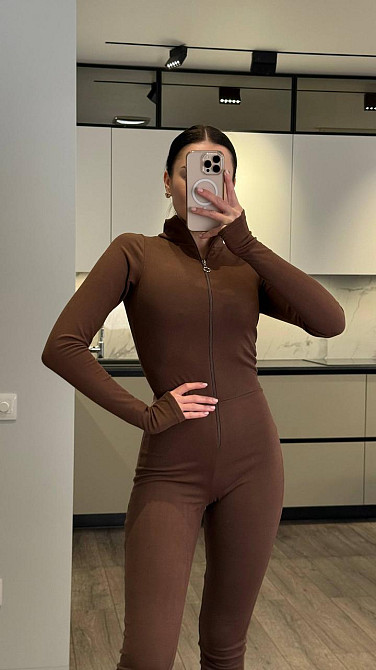 Женский стильный и теплый термо комбинезон пума Шоколад, 42/44 Одесса - изображение 2