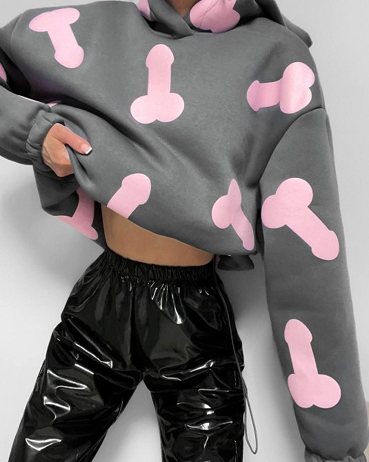 Жіноче тепле ОХУЕ*** худі оверсайз крою на фіксаторах тринитка на флісі Графіт Одеса - фото 9