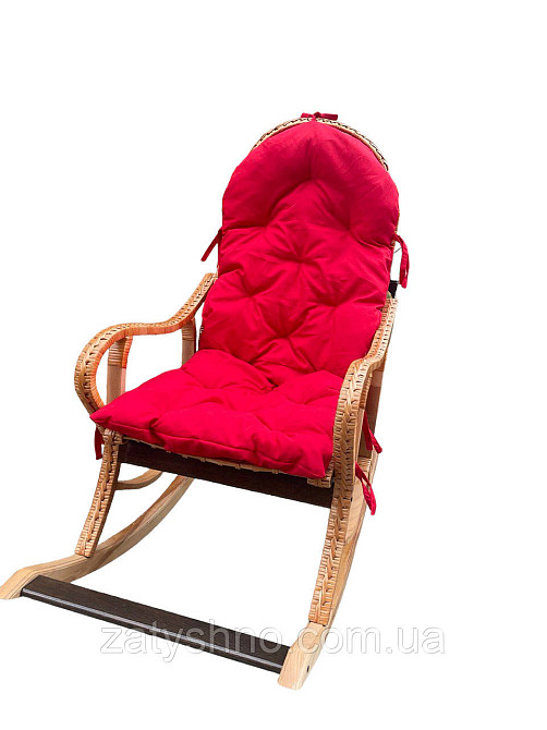 Крісло гойдалка з лози з червоною подушкою Київ - фото 8