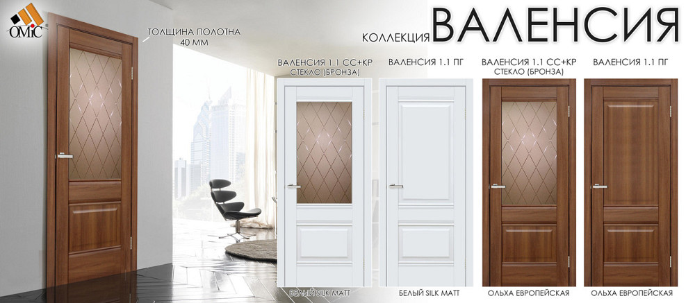 Двері Оміс колекція: Валенсія Полотно, Валенсія 1.1 ПЗ Silk Matt — Білий Київ - фото 2
