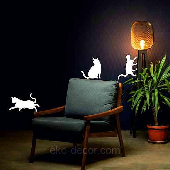 Декоративне настінне Панно «Коти», Декор на стіну 50*40 см. (3шт.), Білий Київ