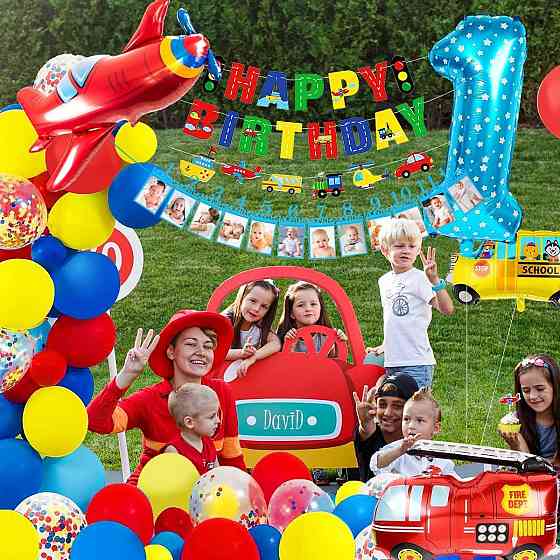 Набір декору 1st Birthday синьо-зелено автотема iZoeL кульки банер фольга торт топпери для хлопчика Київ