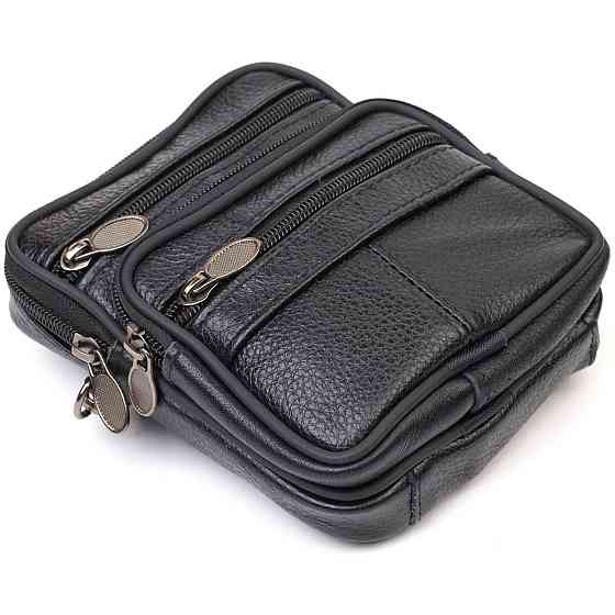 Удобная мужская сумка на пояс из натуральной кожи 21483 Vintage Черная Киев