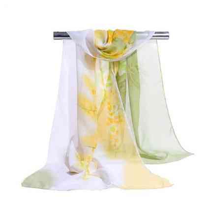 Женский шифоновый шарф на шею 145 на 48 см салатово-белый Киев