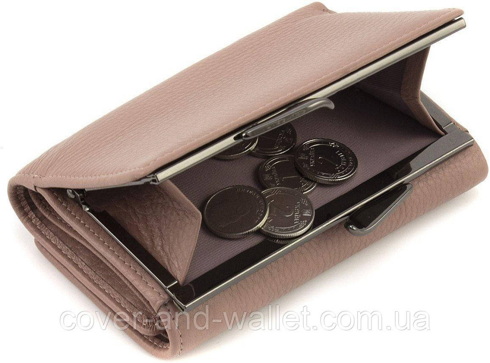 Кожаный женский кошелек пудрового цвета с монетницей на защелке Marco Coverna W 003 Киев - изображение 4