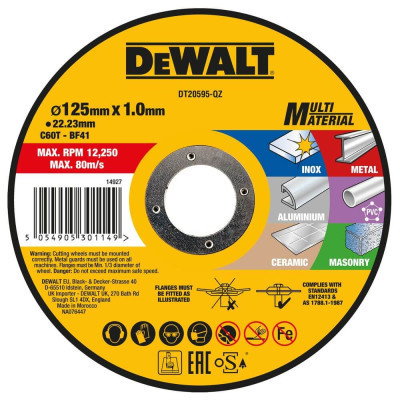 Круг відрізний DeWALT MULTI-MATERIAL, 125x1x22,23мм (DT20595) Вінниця - фото 1
