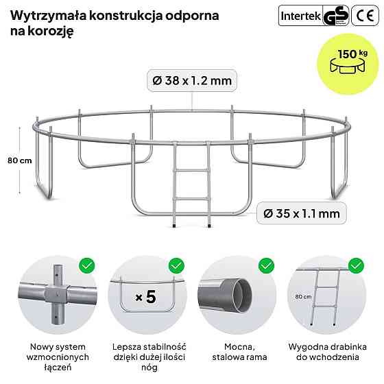 Батут Zipro Jump Pro Premium з внутрішньої сіткою 12 футів 374 см чорно-зелений Київ