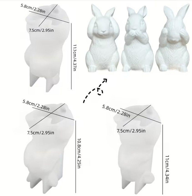 Силиконовые формы кролики 3 шт для гипса, свечей и эпоксидной смолы, форма зайчик Киев - изображение 3
