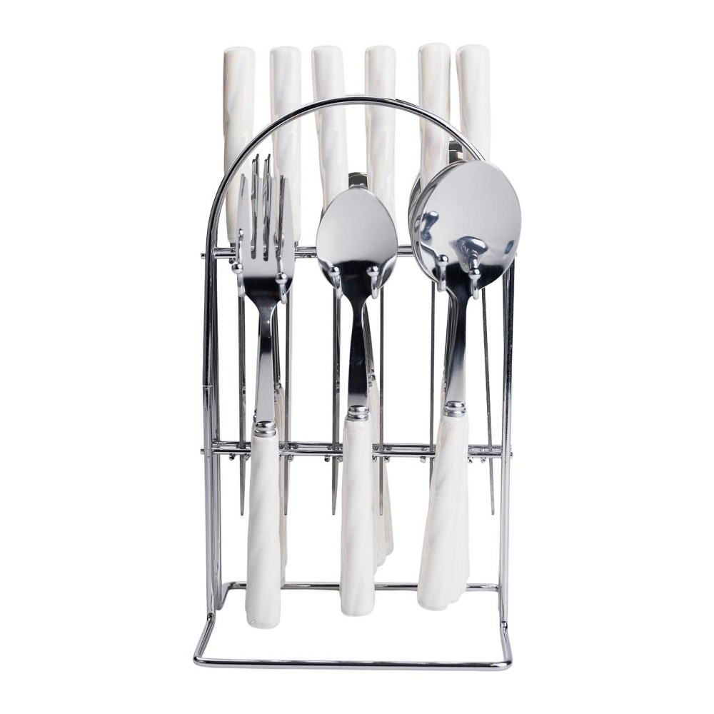 Yiwu Набір столових приборів на підставці 24 предмети столовий набір на 6 персон Білий зі срібл Коломия - фото 3