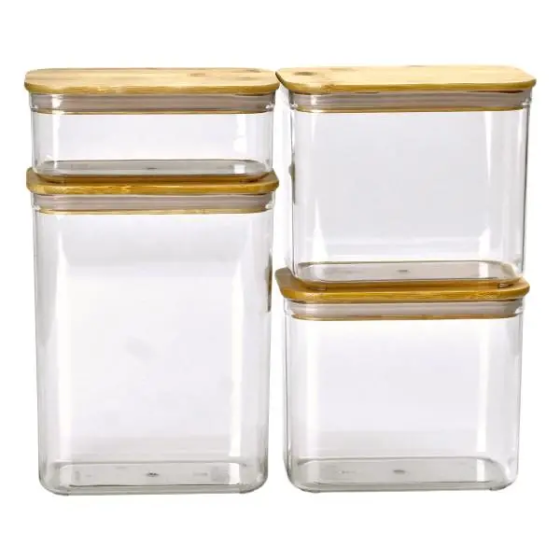 Банки для сипучих продуктів набір з 4 шт пластикові з бамбуковими кришками 0.7 л /1.7 л /2.7 л /3.7 л HP-1301 Київ