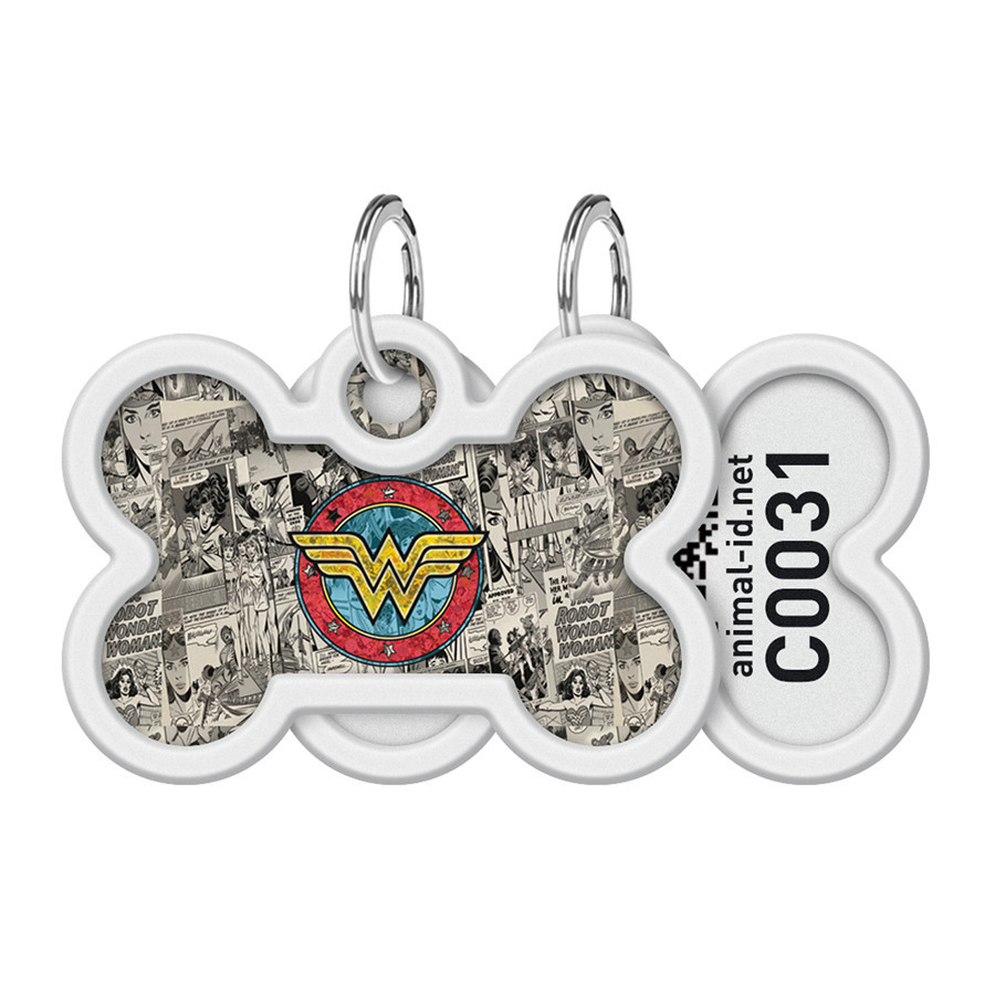 Адресник для собак і котів металевий WAUDOG Smart ID з QR-паспортом, малюнок "Диво-жінка 2", кістка, Д 40 Вінниця - фото 1