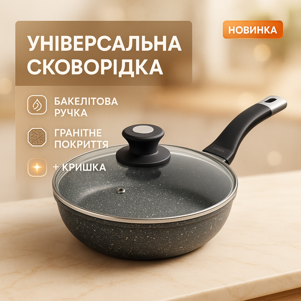 Сковорода універсальна для дому UNIQUE, Сковорода алюмінієва поглиблена, Сковороди без масла DW-64 Львів - фото 13