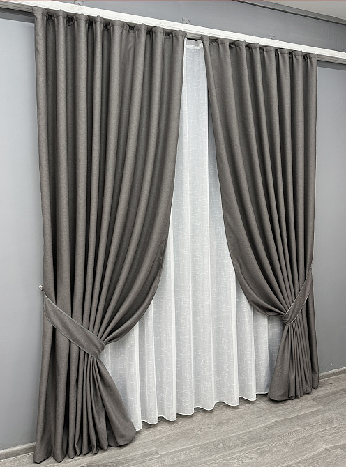 Комплект готових штор VR-Textil Рогожка TERRA LUXE № 1856ш Темно-сірий 150х290 см 2 шт (33-0861) Київ - фото 3