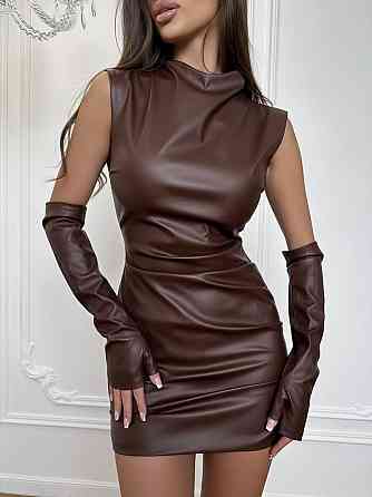 Женская элегантная романтичная мини-платье из эко-кожи Шоколад, 44/46 Одесса